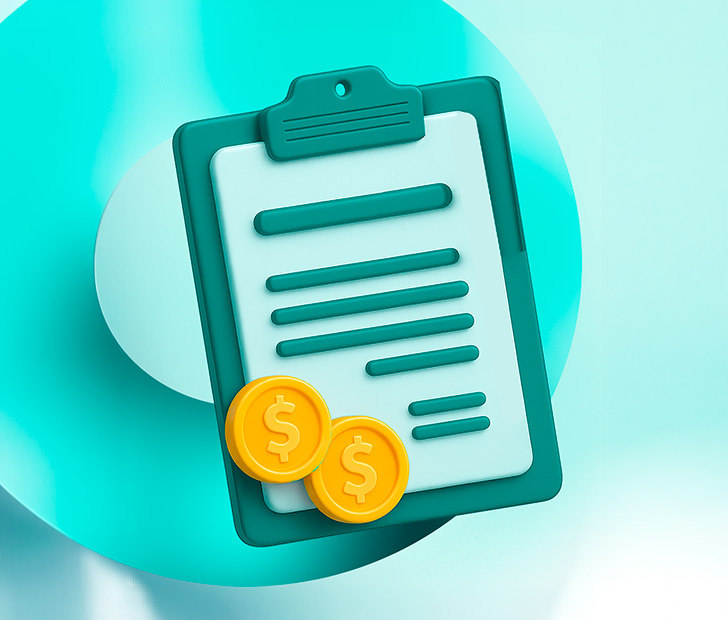 Documento, dinero, signo de porcentaje 
