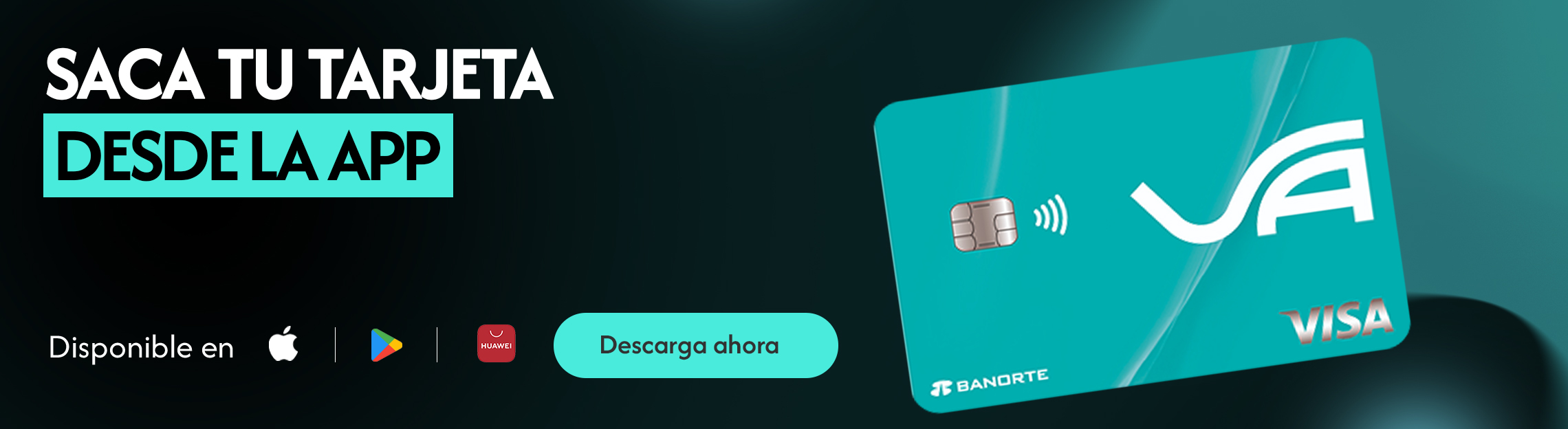 Texto saca tu tarjeta, texto desde la app, texto descarga ahora, logo Apple, logo Playstore, tarjeta, crédito